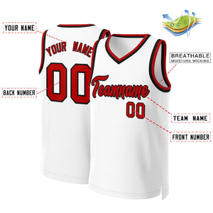 Maillot de basket-ball classique personnalisé blanc rouge-noir