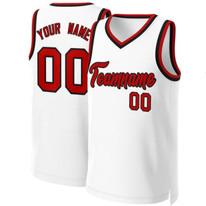 Maillot de basket-ball classique personnalisé blanc rouge-noir