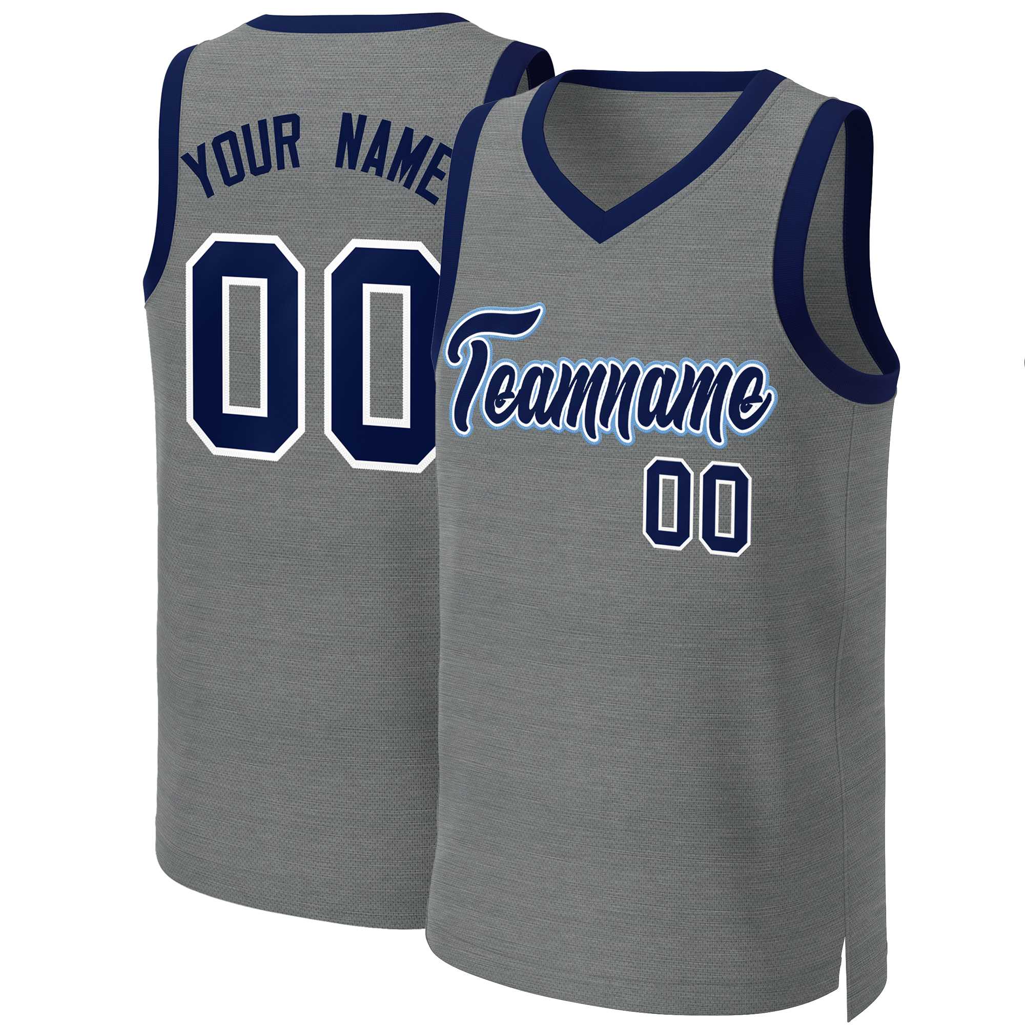 Maillot de basket-ball classique personnalisé gris foncé marine-blanc