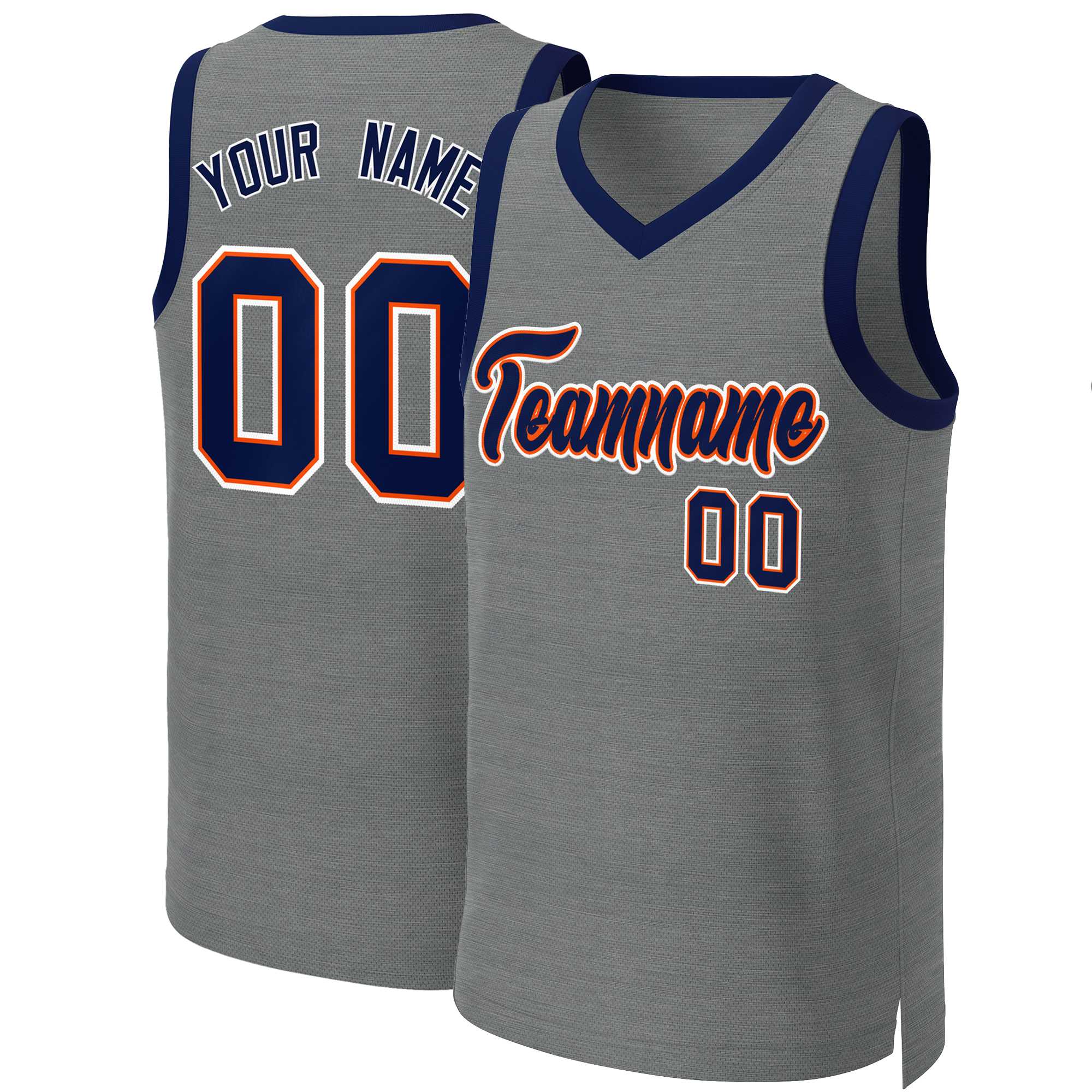 Maillot de basket-ball classique personnalisé gris foncé marine-Orange