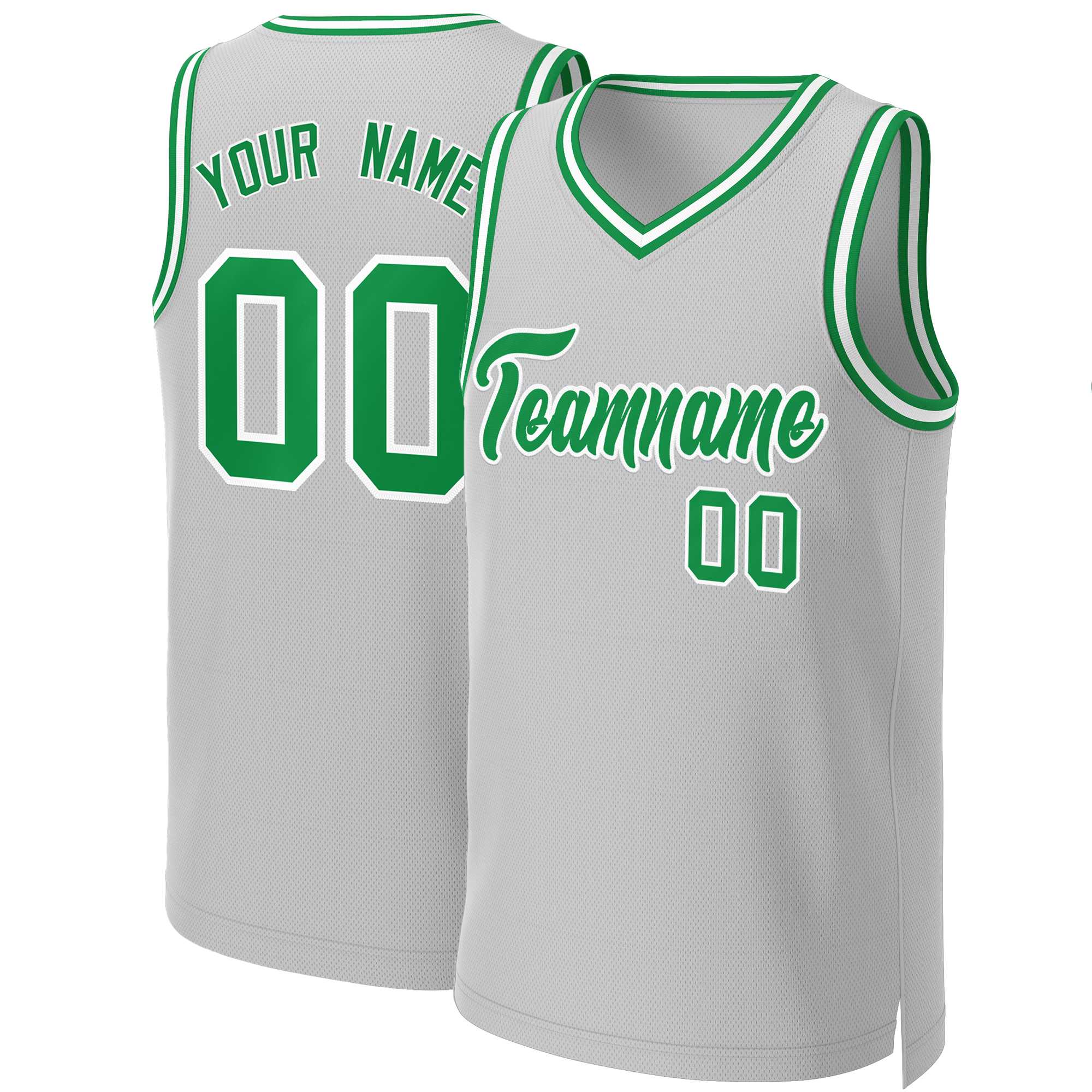 Custom Gray Kelly Green-White Classic Tops Basketball Jersey