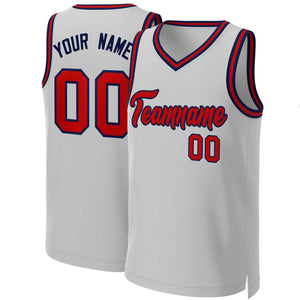 Maillot de basket-ball classique personnalisé gris rouge-marine