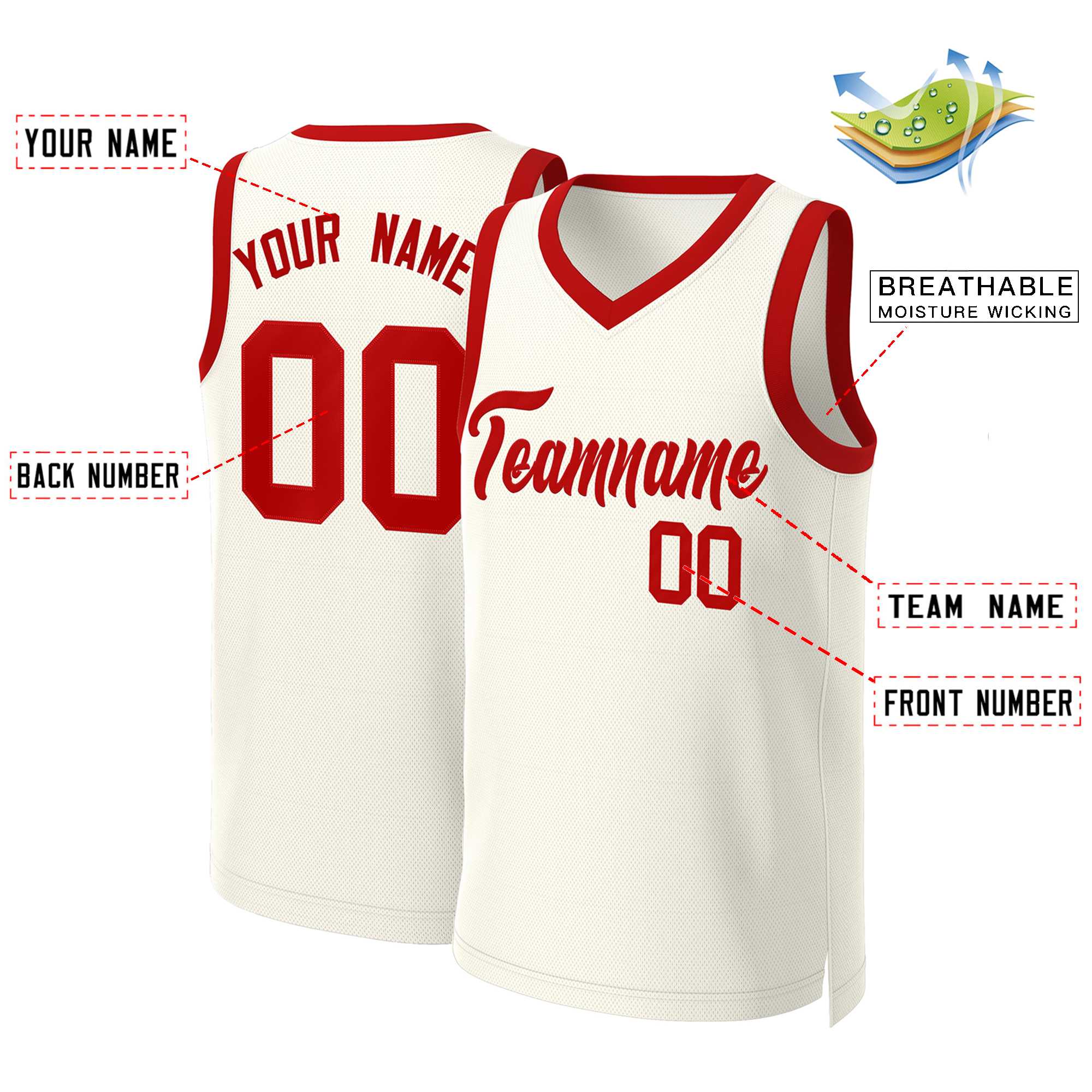 Maillot de basket-ball classique rouge kaki personnalisé