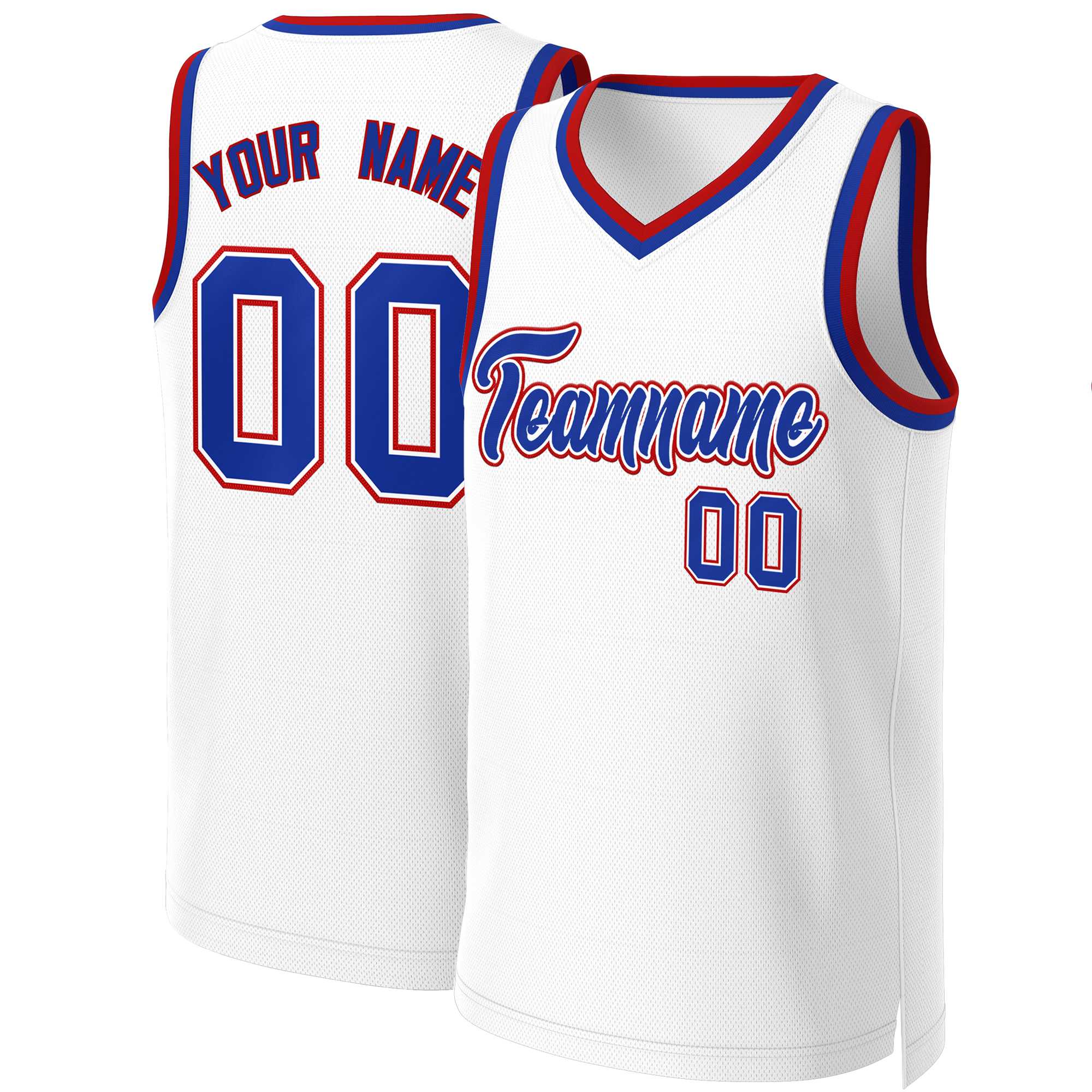 Maillot de basket-ball classique blanc Royal-blanc personnalisé