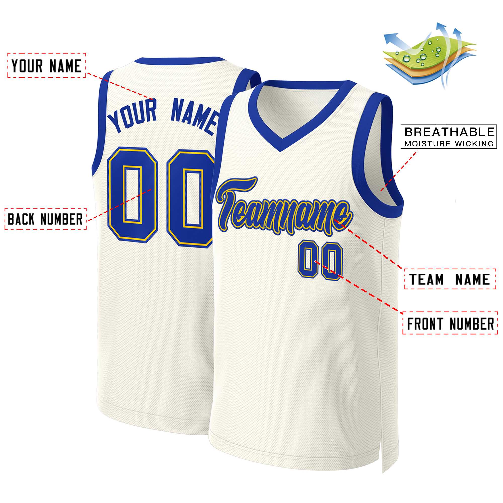 Maillot de basket-ball classique kaki personnalisé jaune Royal