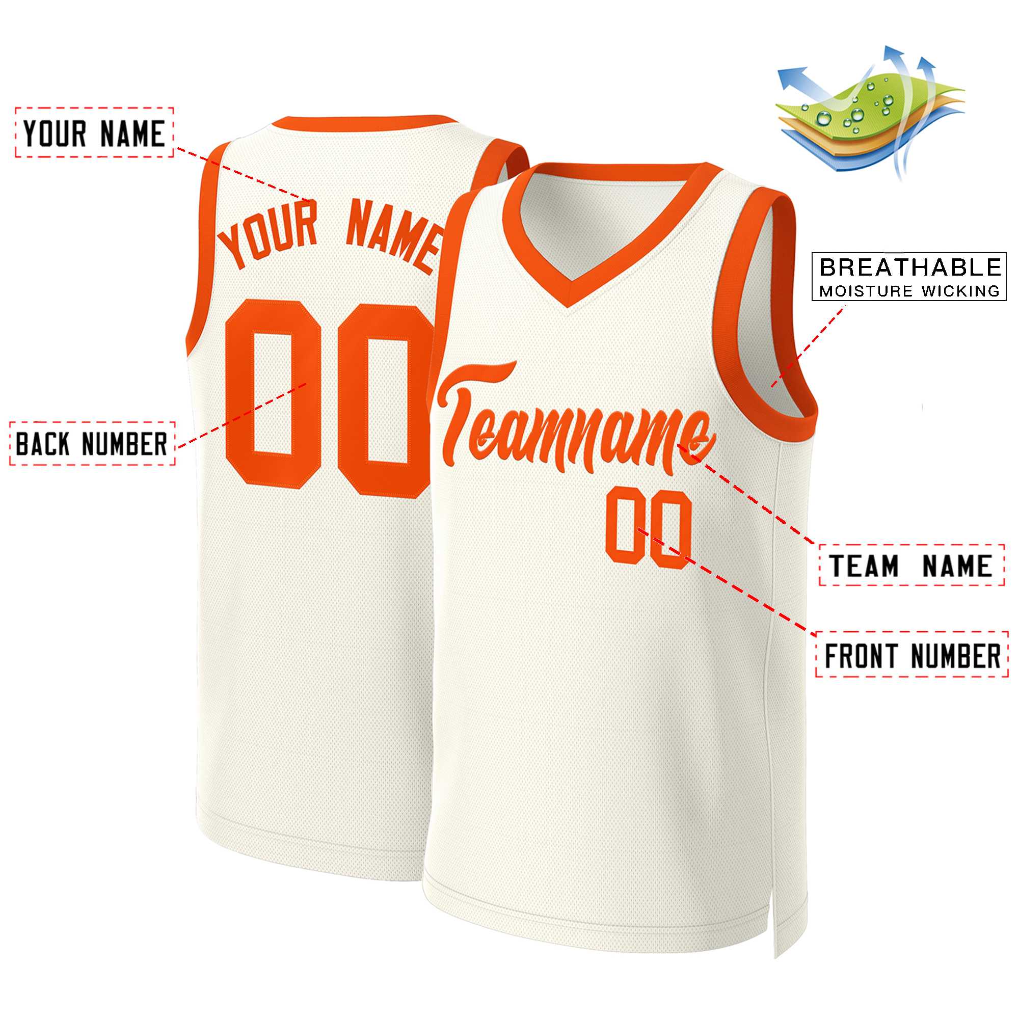 Maillot de basket-ball classique personnalisé kaki Orange