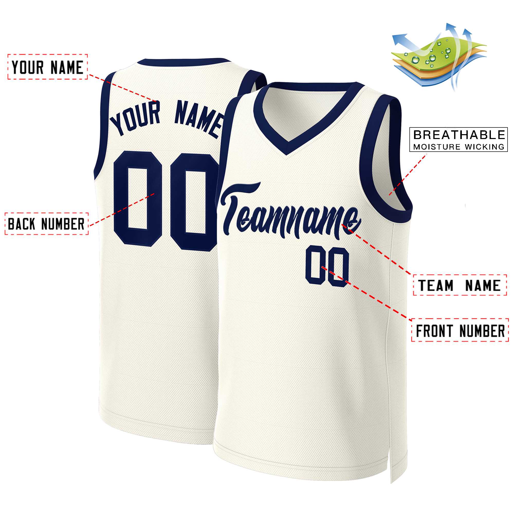 Maillot de basket-ball classique kaki marine personnalisé