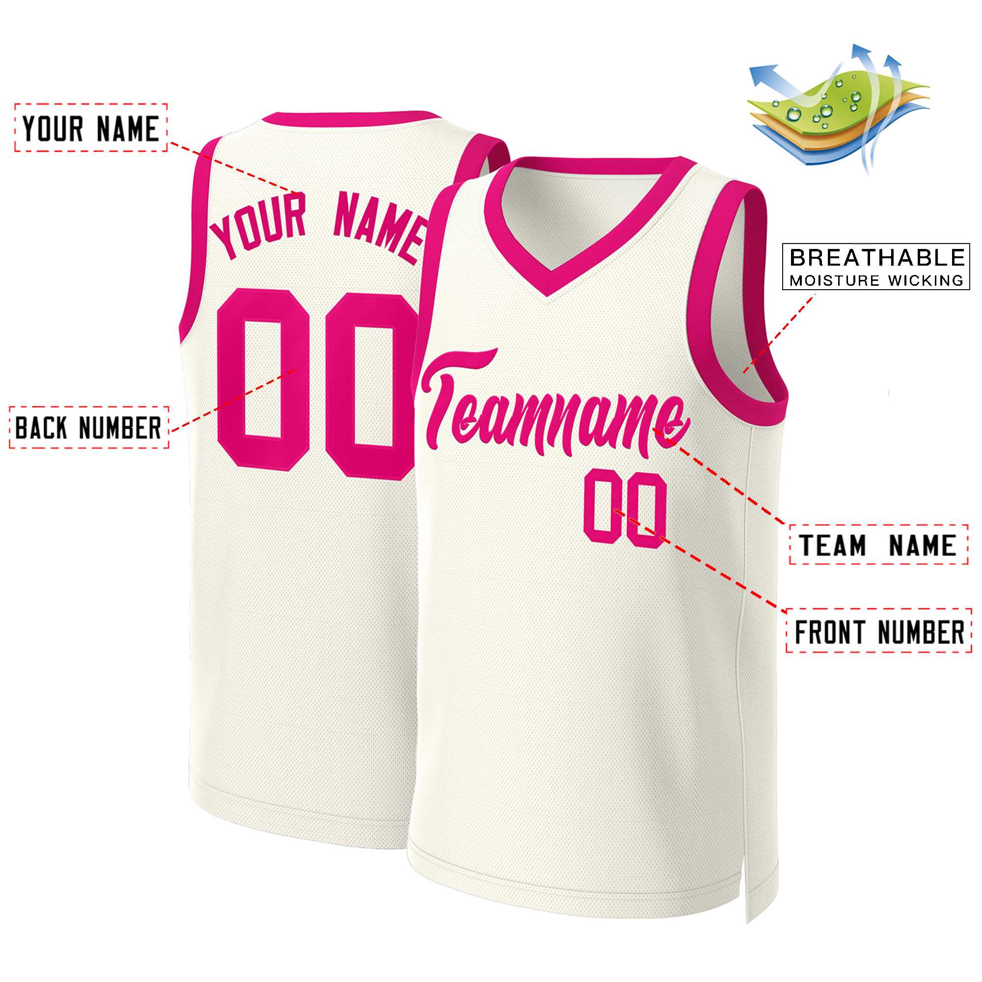 Maillot de basket-ball classique rose kaki personnalisé