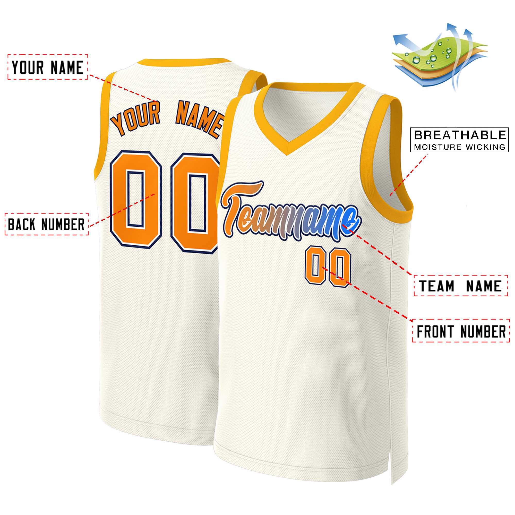 Custom Khaki Orange-White Classic Gradient Fashion Tops Basketball Jersey