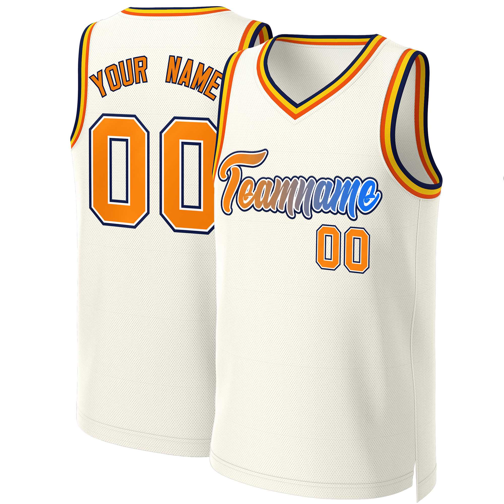 Custom Khaki Orange-White Classic Gradient Fashion Tops Basketball Jersey