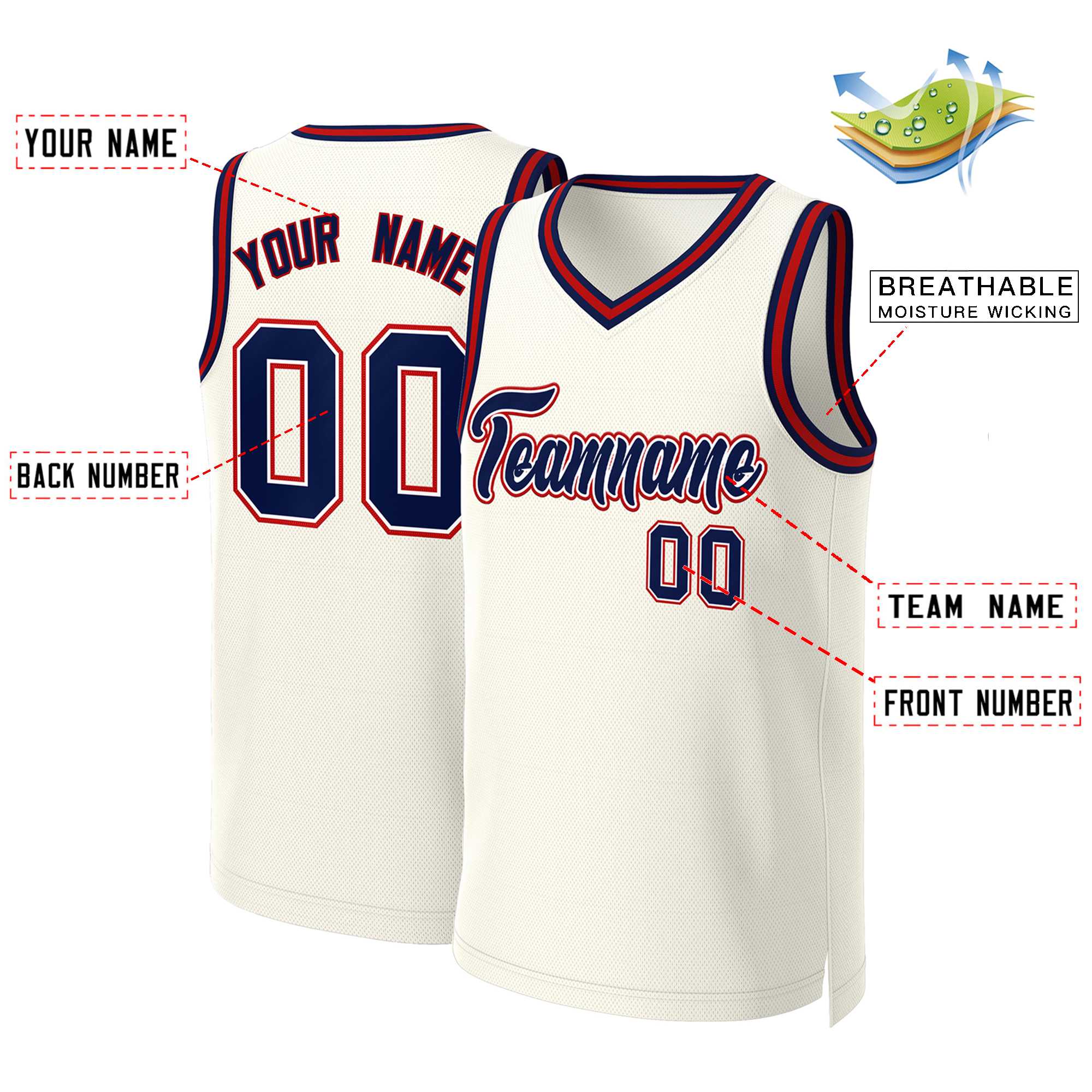 Maillot de basket-ball classique personnalisé kaki marine-blanc