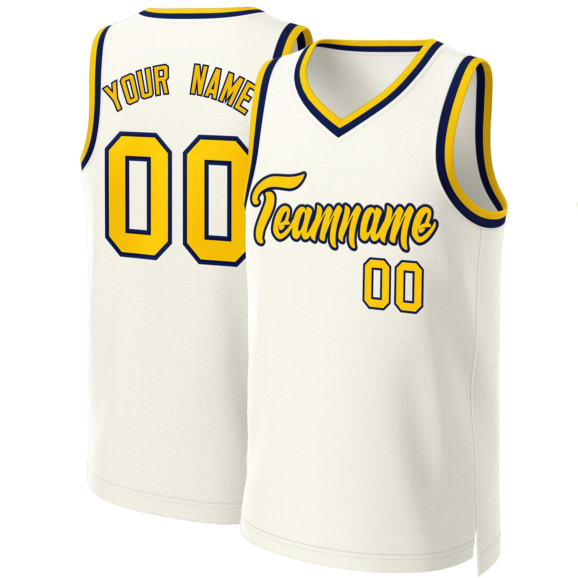 Custom Khaki Yellow-Navy Classic Tops Basketball Jersey