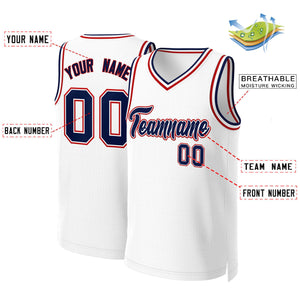 Custom White Navy-White Classic Tops Basketball Jersey