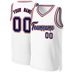 Custom White Navy-White Classic Tops Basketball Jersey