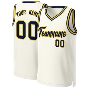 Maillot de basket-ball classique personnalisé kaki marine-jaune