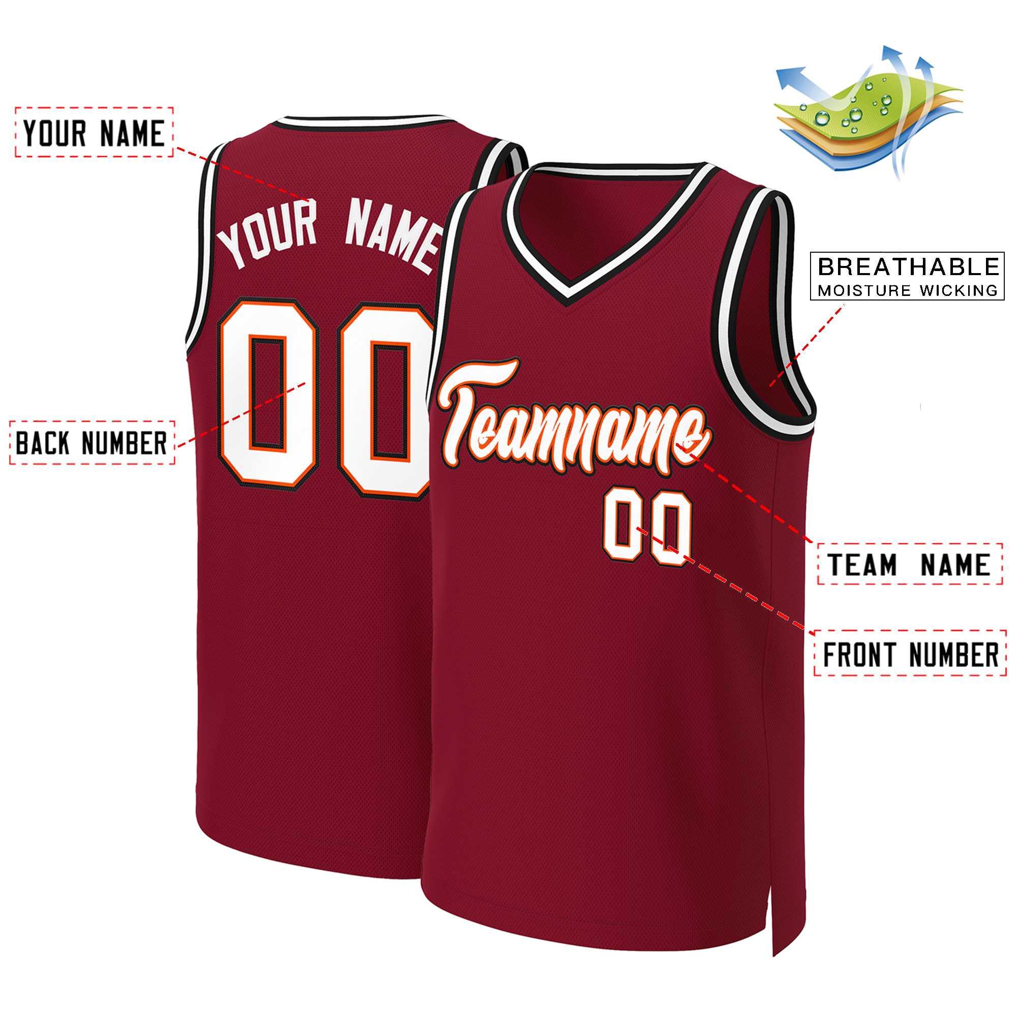 Custom Maroon White-Orange Classic Tops Basketball Jersey