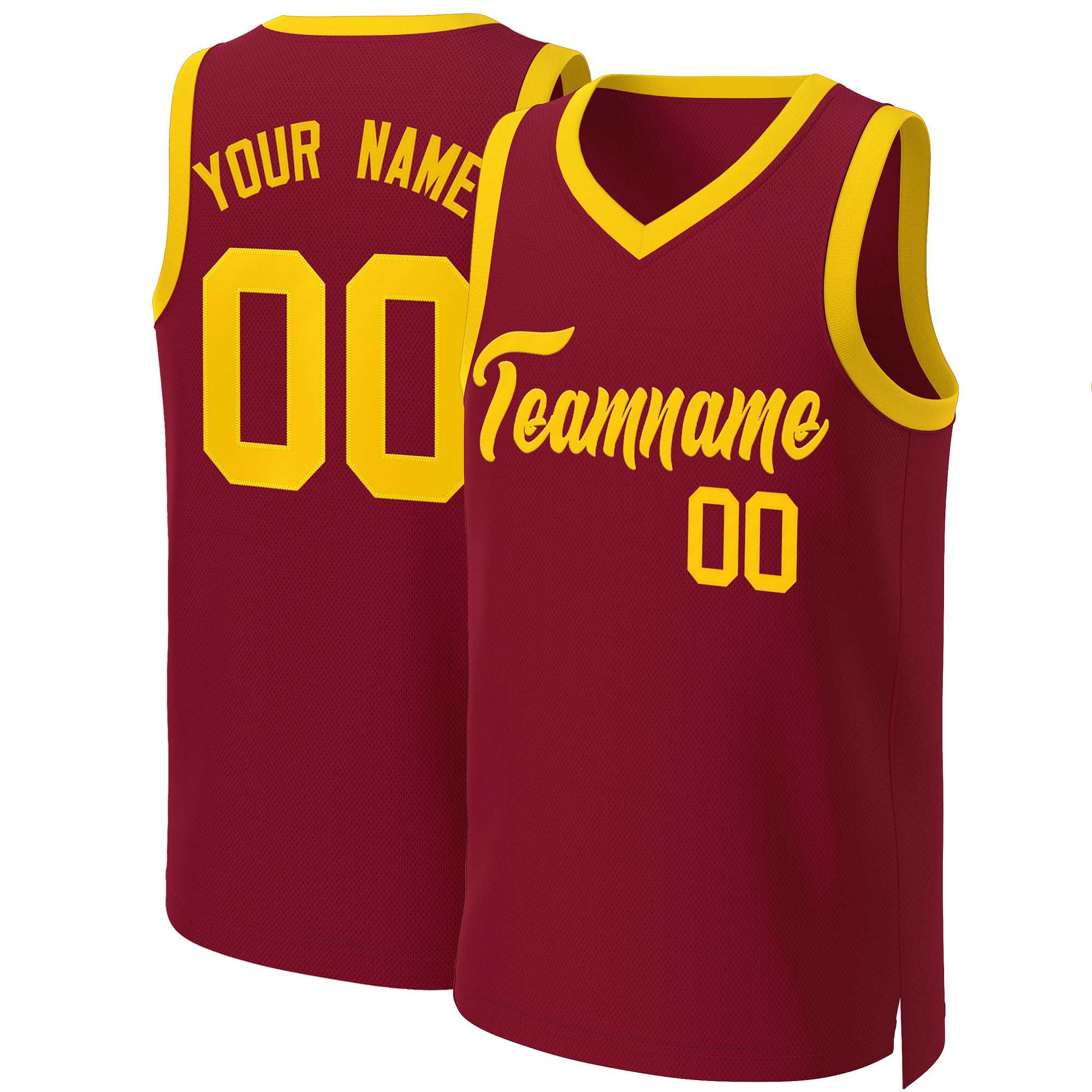 Custom Maroon Yellow Classic Tops Basketball Jersey