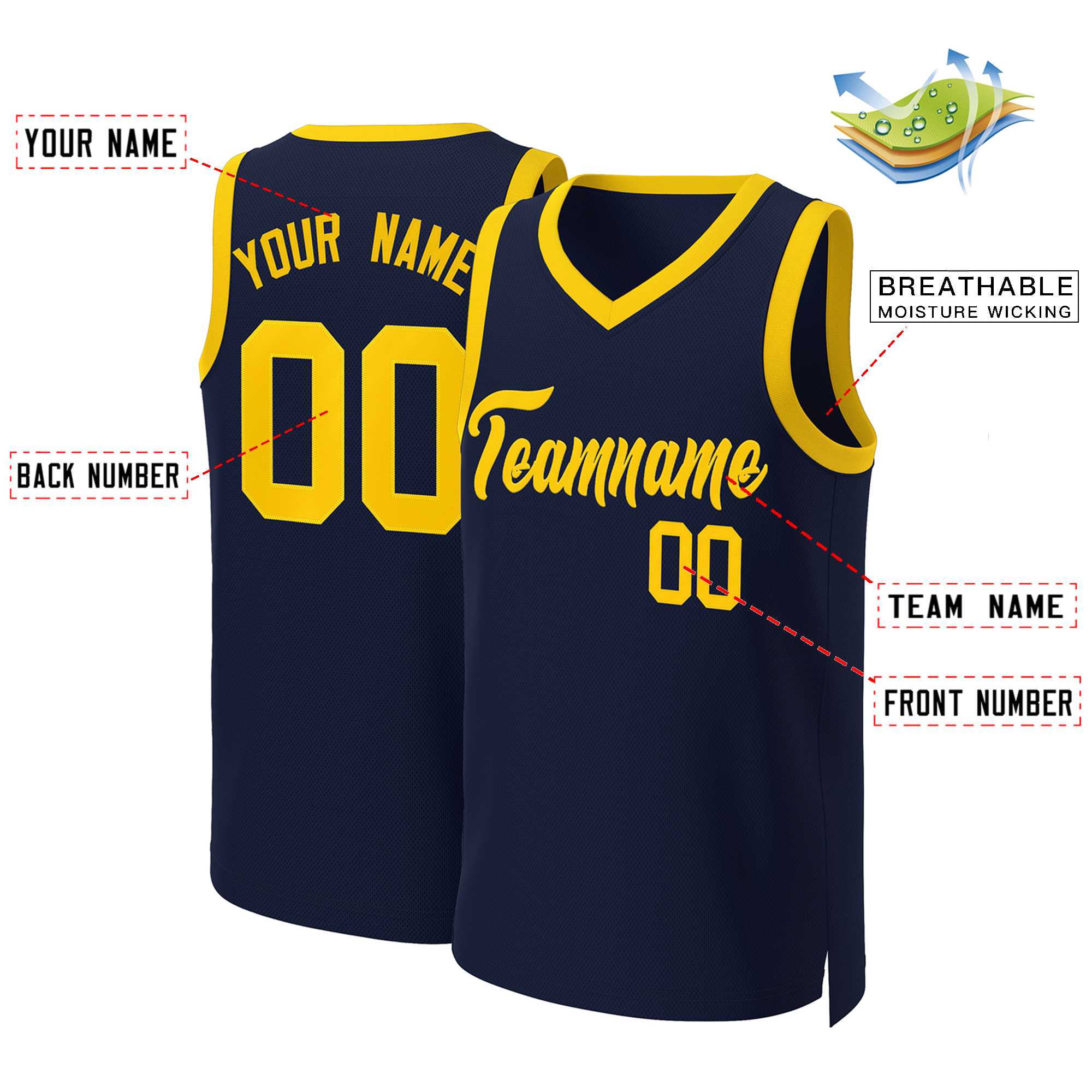 Custom Navy Yellow Classic Tops Basketball Jersey