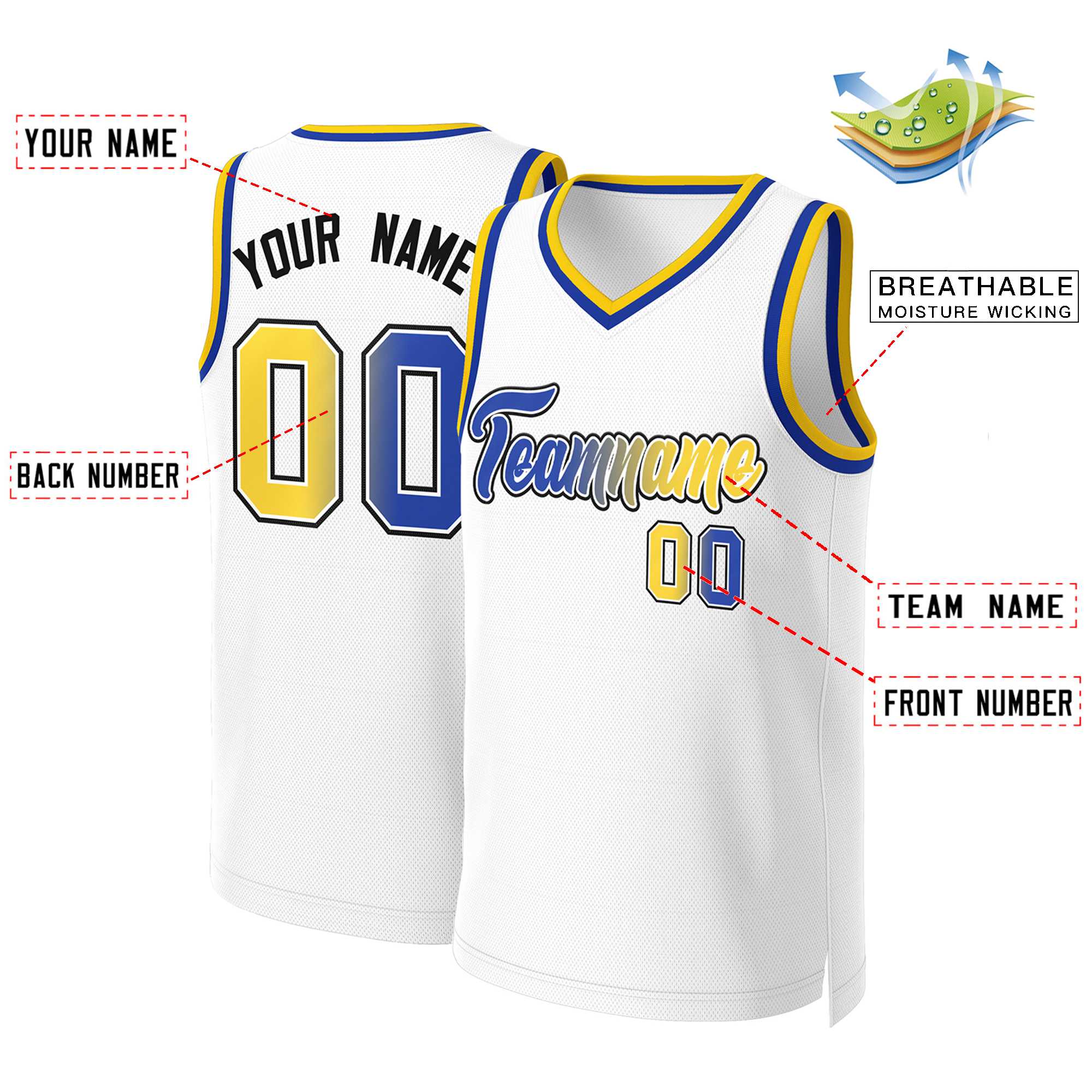 Custom White Royal-White Classic Gradient Fashion Tops Basketball Jersey