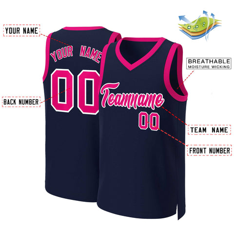Custom Navy Pink-White Classic Tops Basketball Jersey