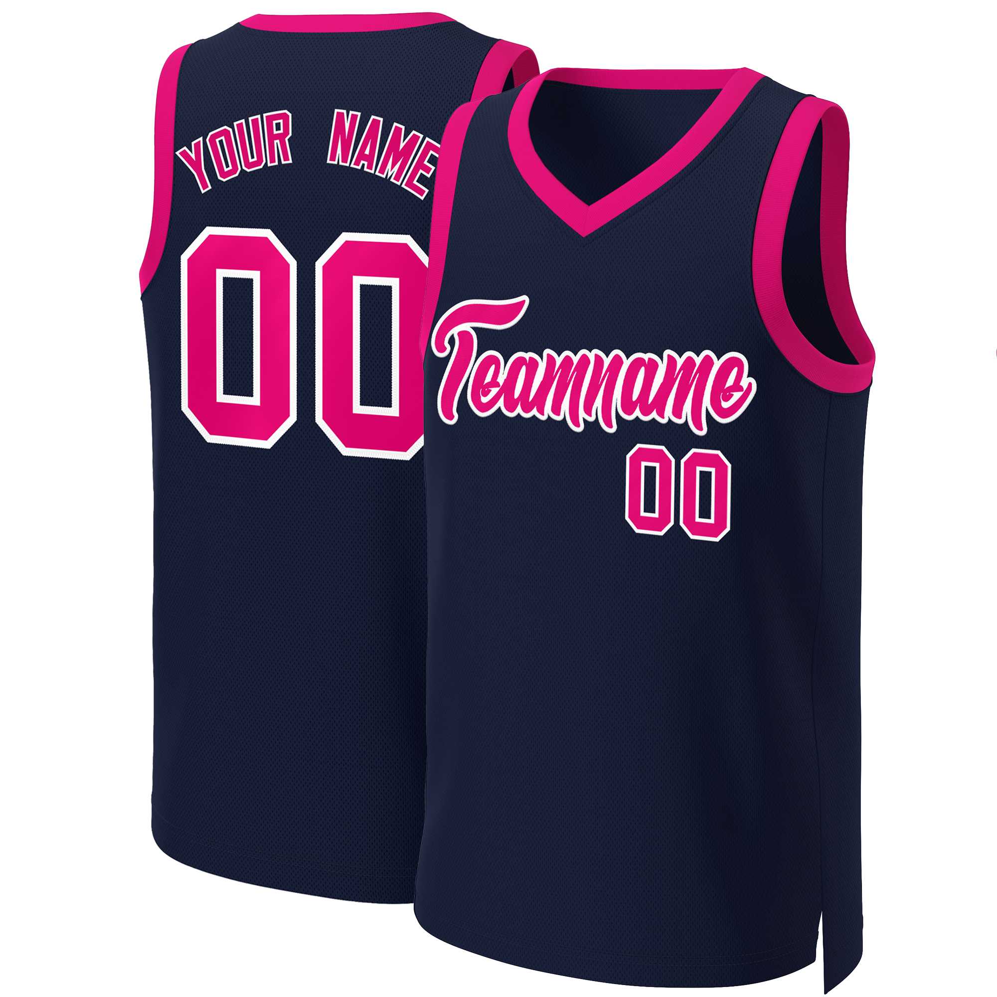 Maillot de basket-ball classique personnalisé rose-blanc marine