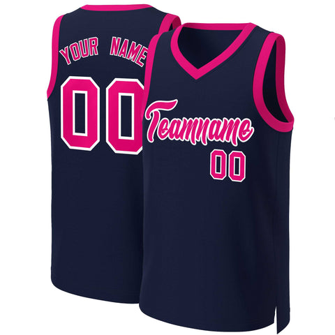 Custom Navy Pink-White Classic Tops Basketball Jersey