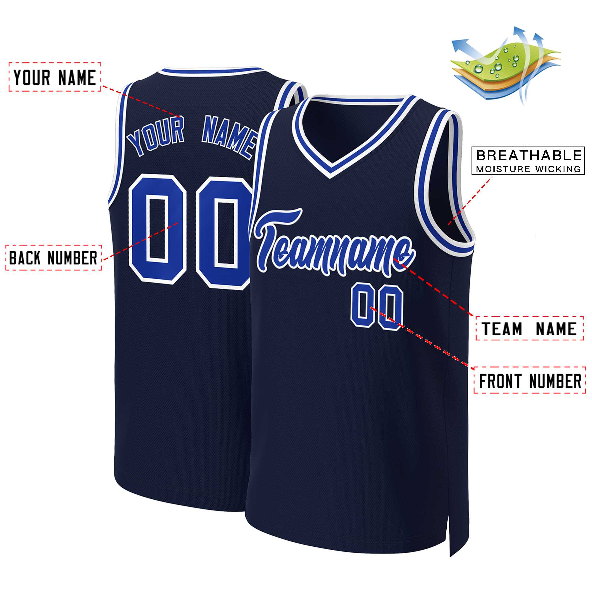 Custom Navy Royal-White Classic Tops Basketball Jersey