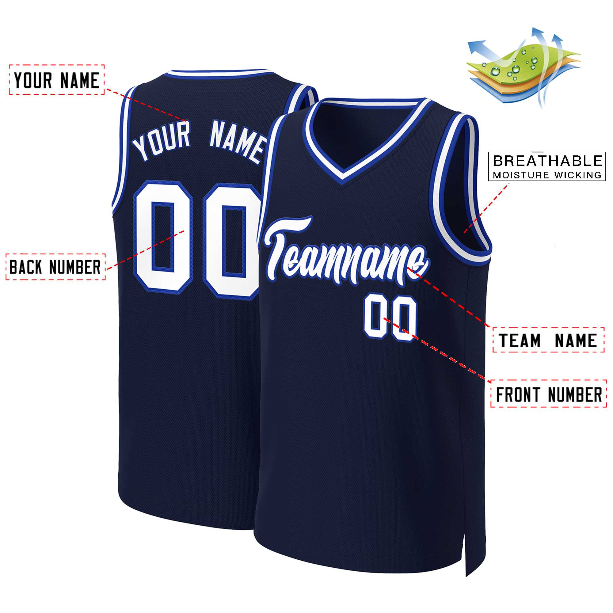 Custom Navy White-Royal Classic Tops Basketball Jersey