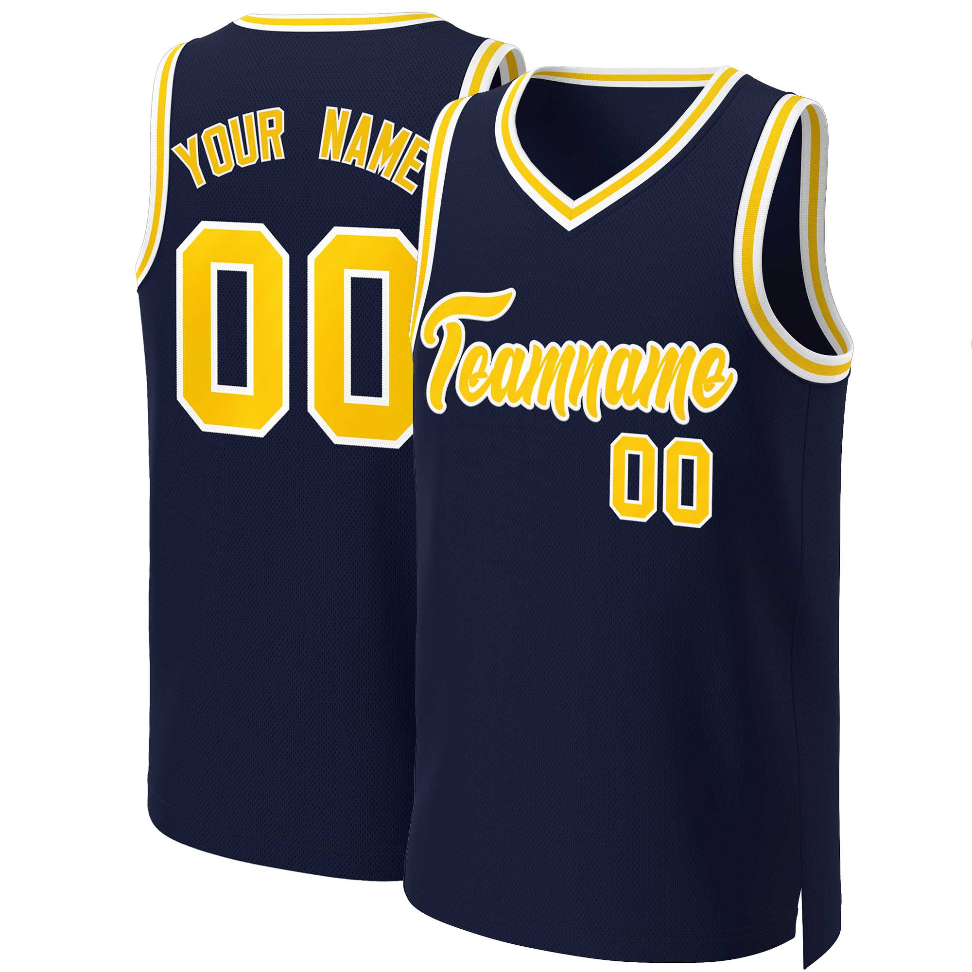 Custom Navy Yellow-White Classic Tops Basketball Jersey