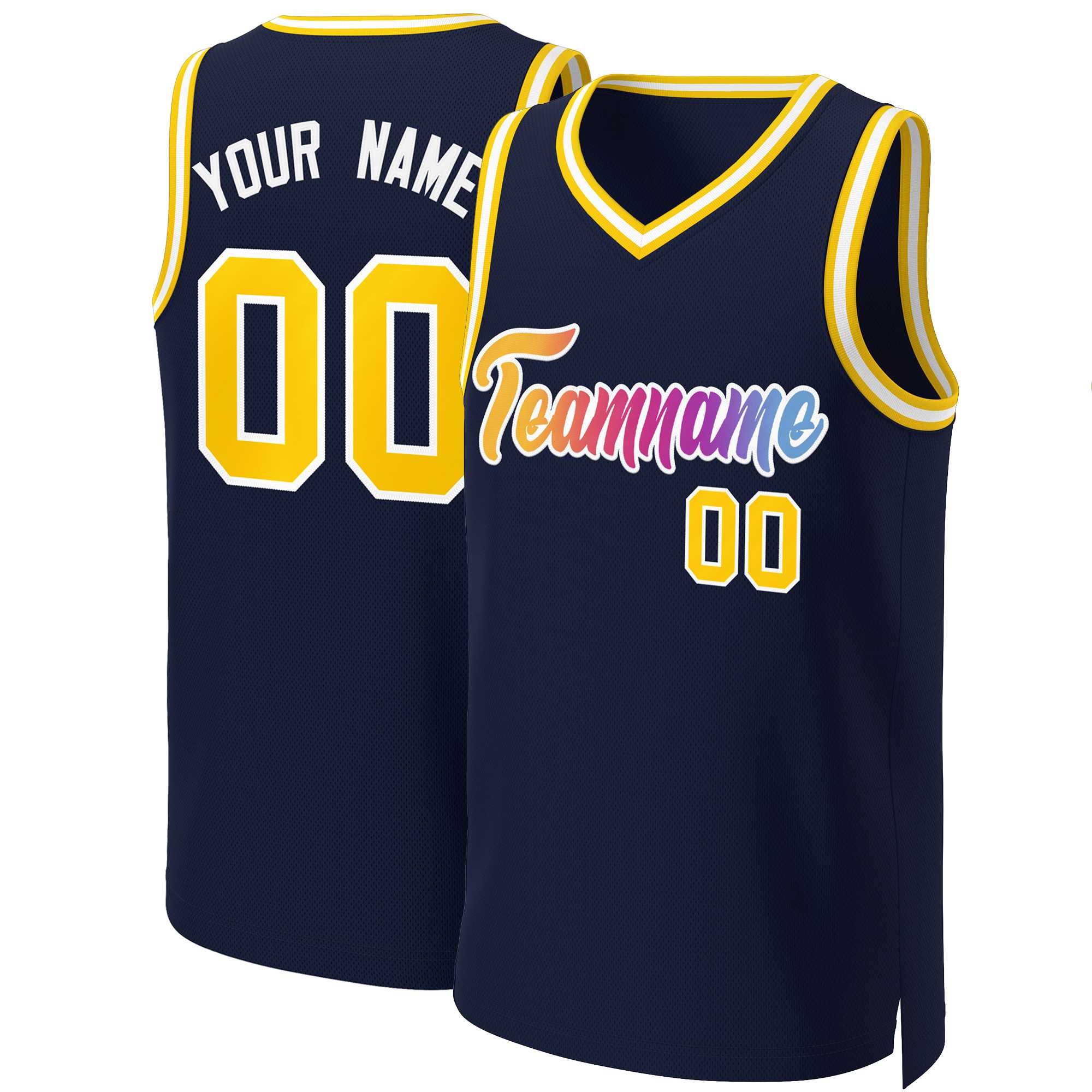 Custom Navy Yellow-White Classic Gradient Fashion Tops Basketball Jersey