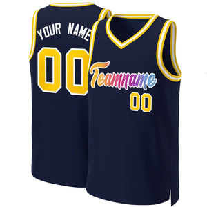 Maillot de basket-ball personnalisé, haut à la mode, dégradé classique, jaune-blanc marine