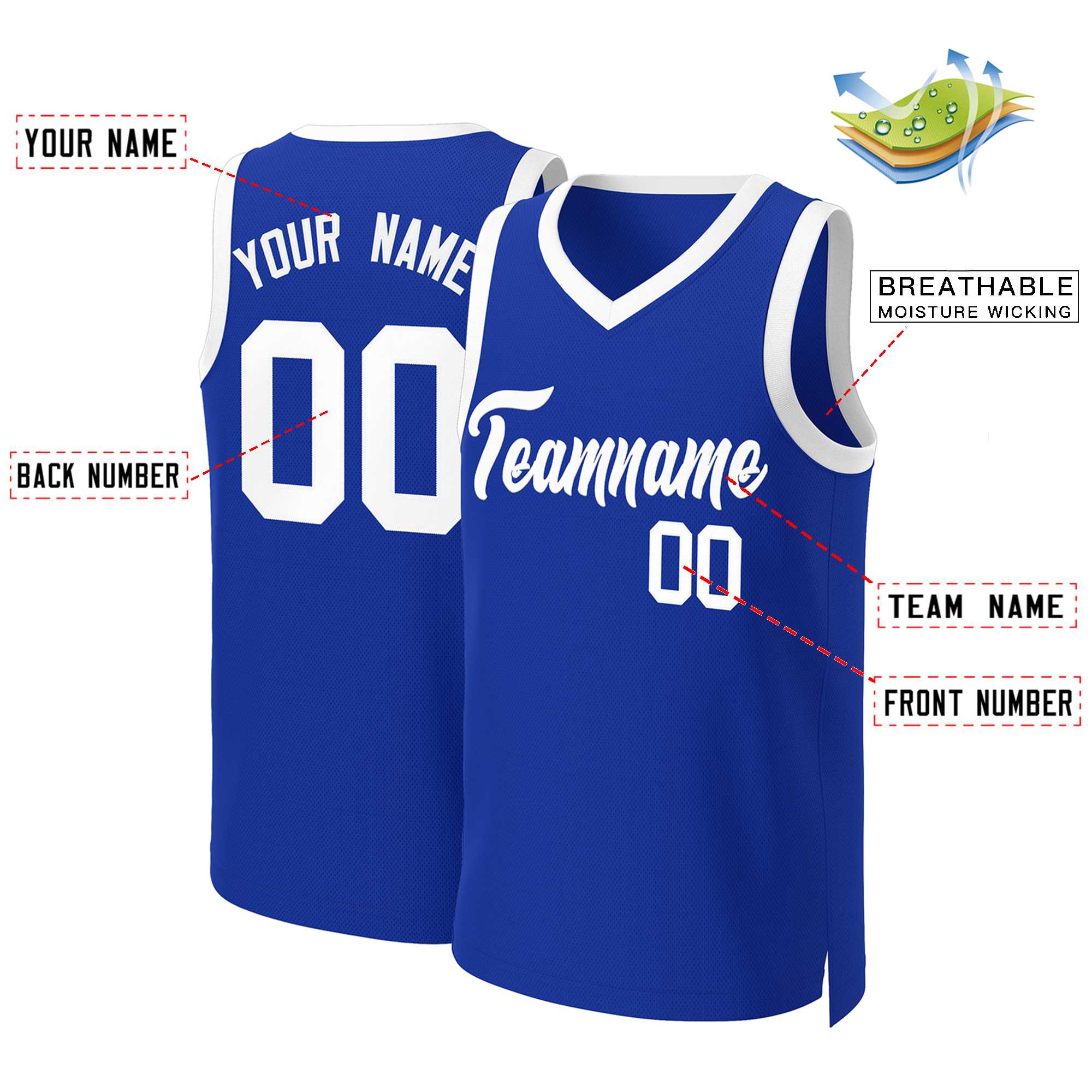 Custom Royal White Classic Tops Basketball Jersey