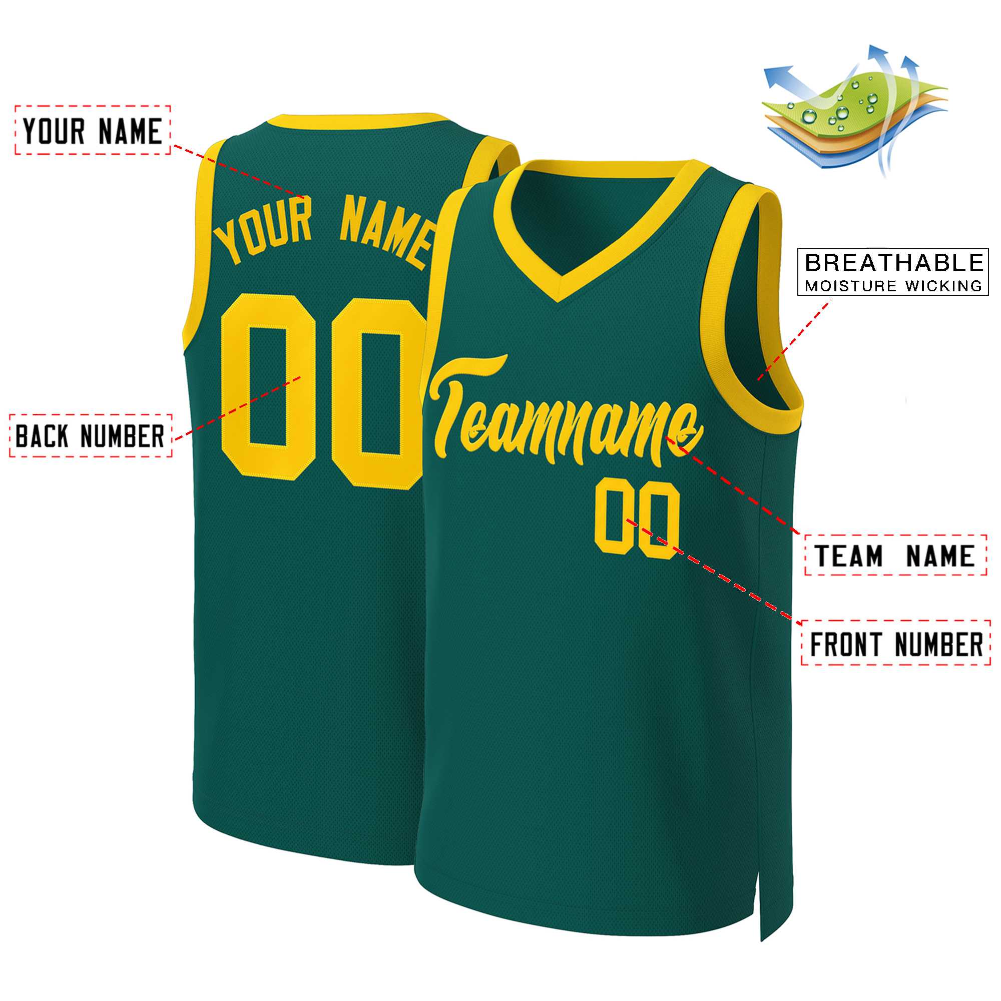 Maillot de basket-ball classique jaune Aqua personnalisé