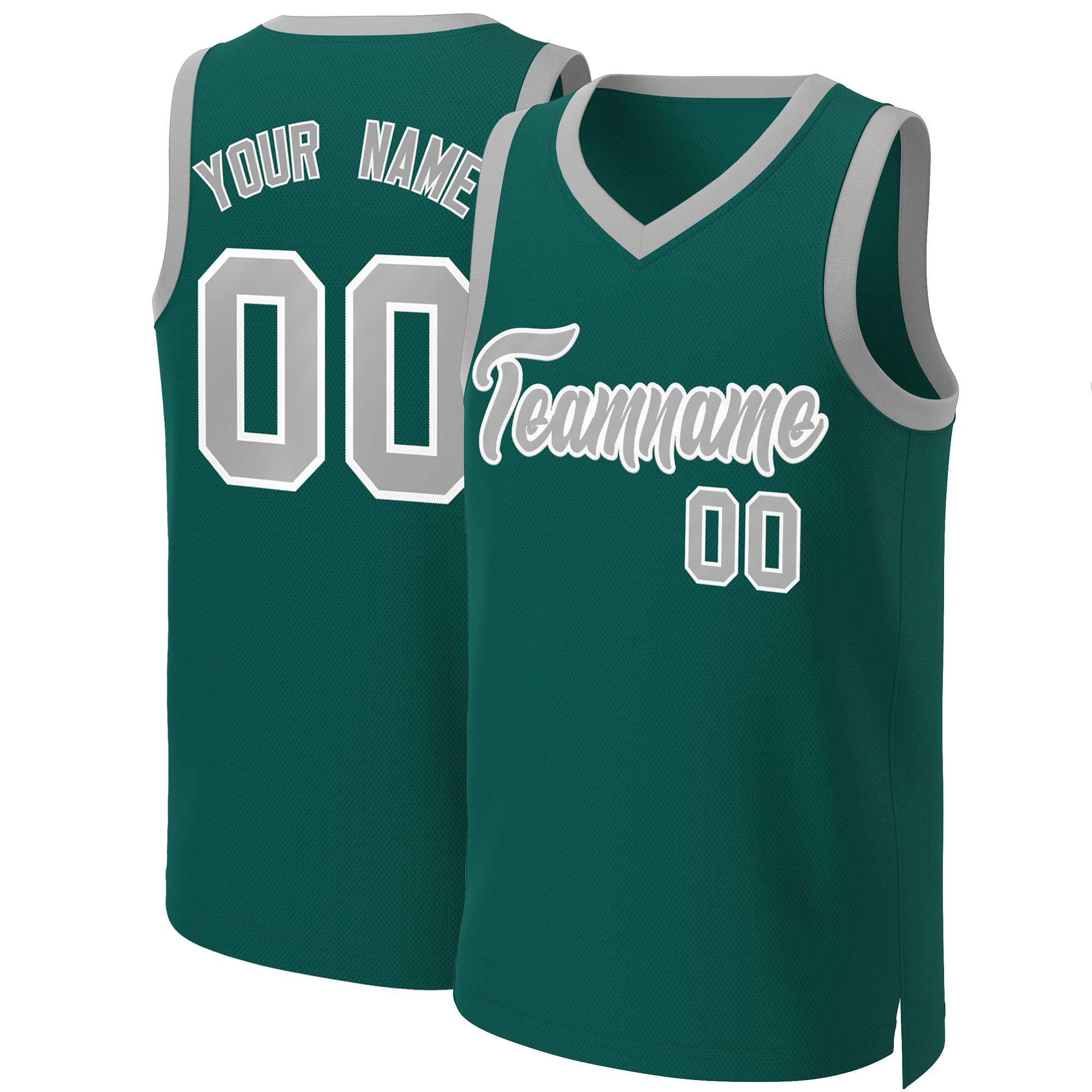 Maillot de basket-ball classique personnalisé gris-blanc Aqua