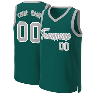 Custom Aqua Gray-White Classic Tops Basketball Jersey