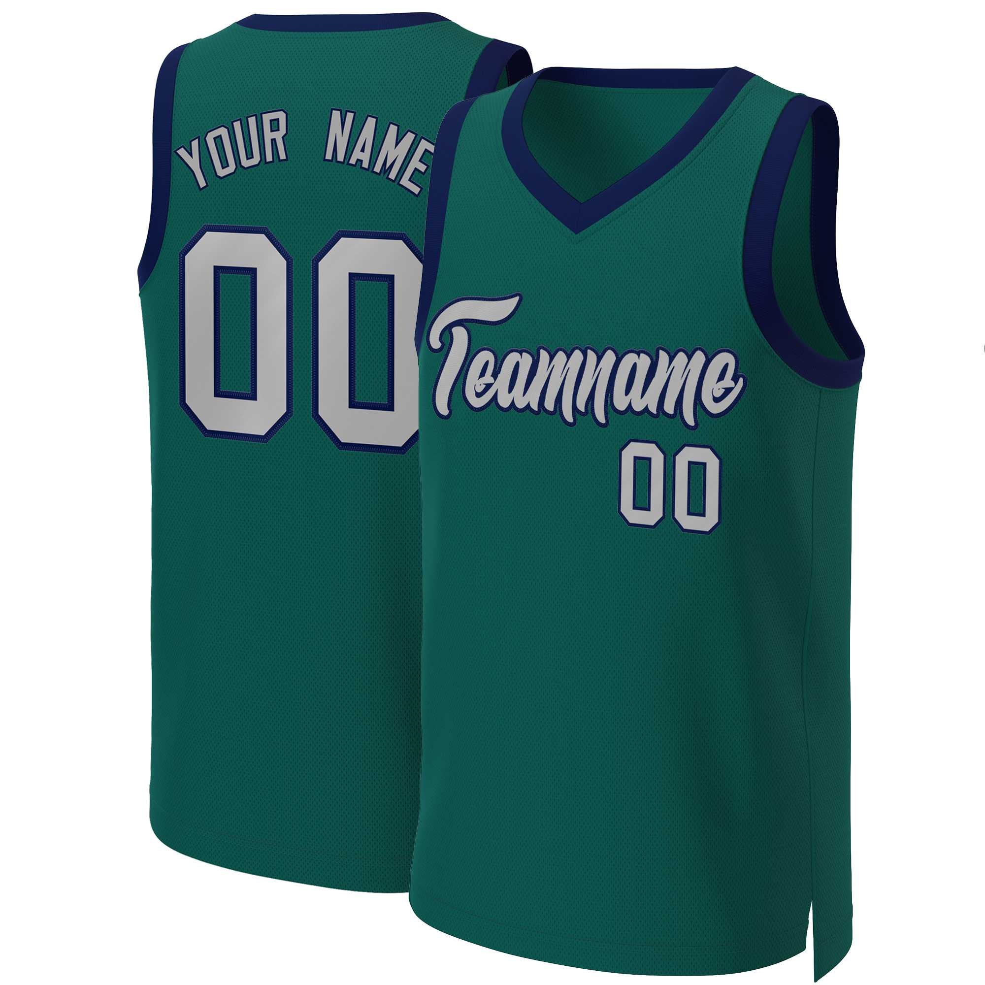 Maillot de basket-ball classique personnalisé Aqua gris-marine