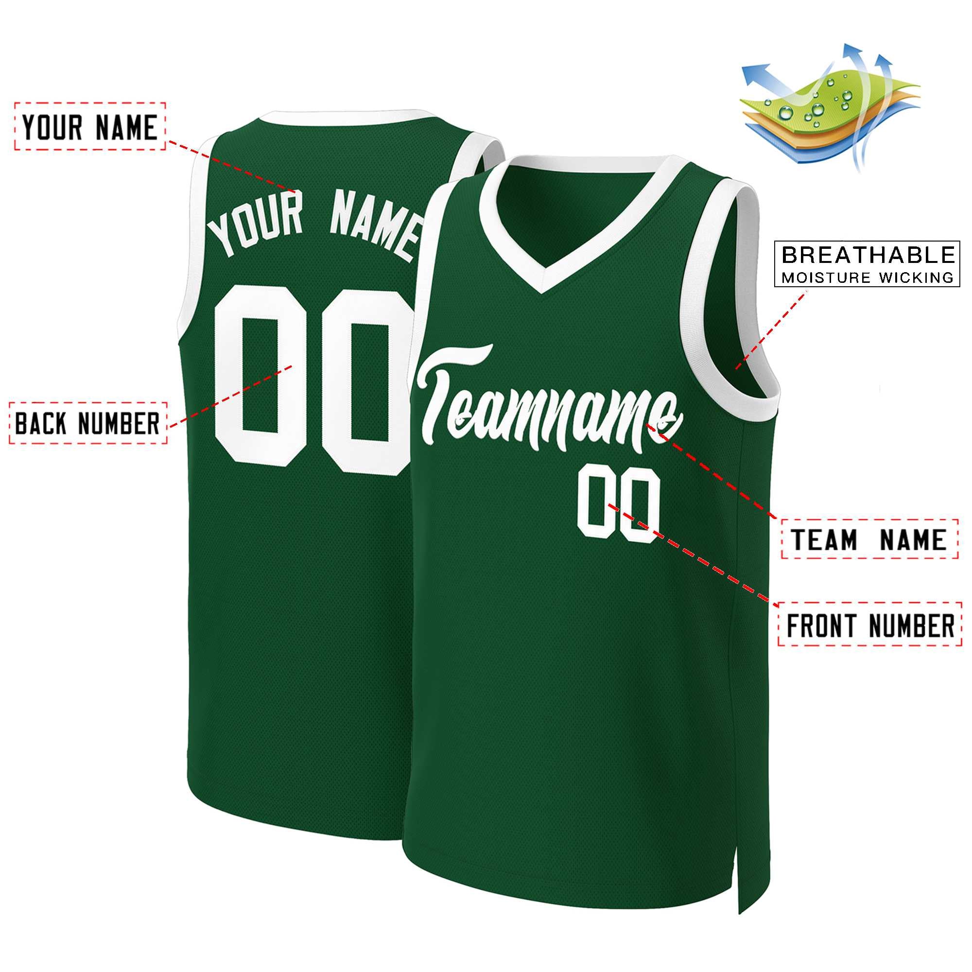 Maillot de basket-ball classique vert et blanc personnalisé