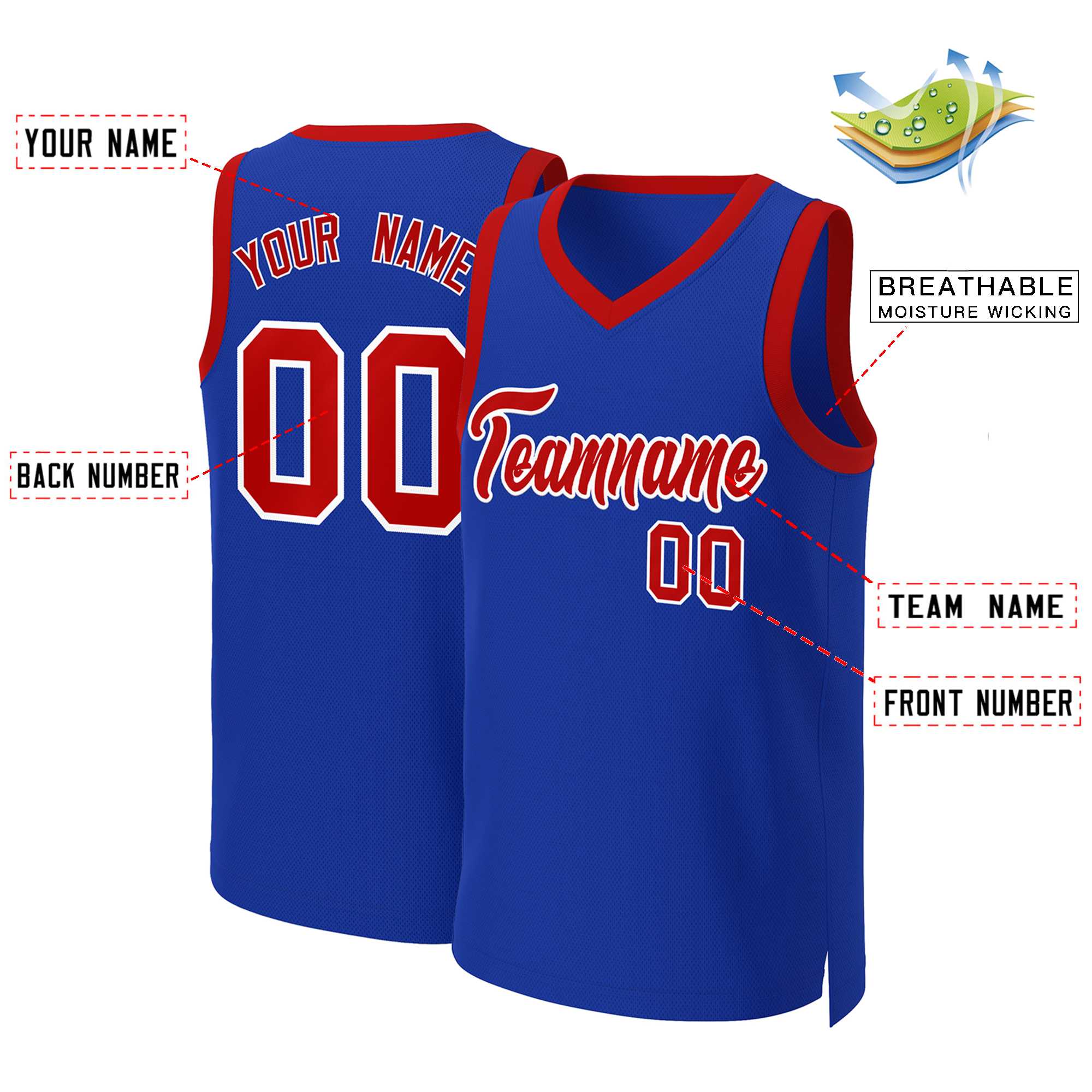 Maillot de basket-ball classique personnalisé Royal rouge-blanc