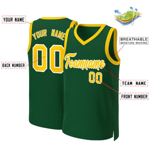 Maillot de basket-ball classique personnalisé vert or-blanc