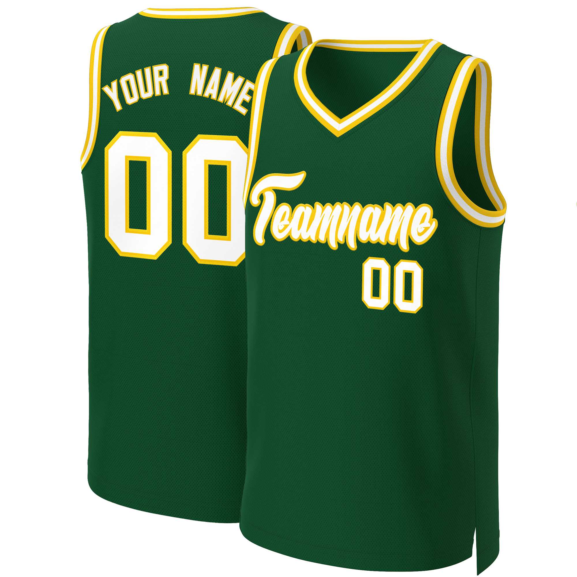 Maillot de basket-ball classique personnalisé vert blanc-or