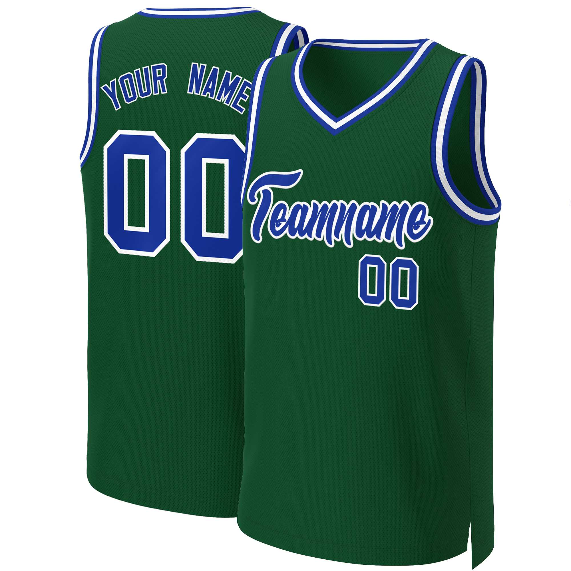 Maillot de basket-ball classique vert Royal-blanc personnalisé