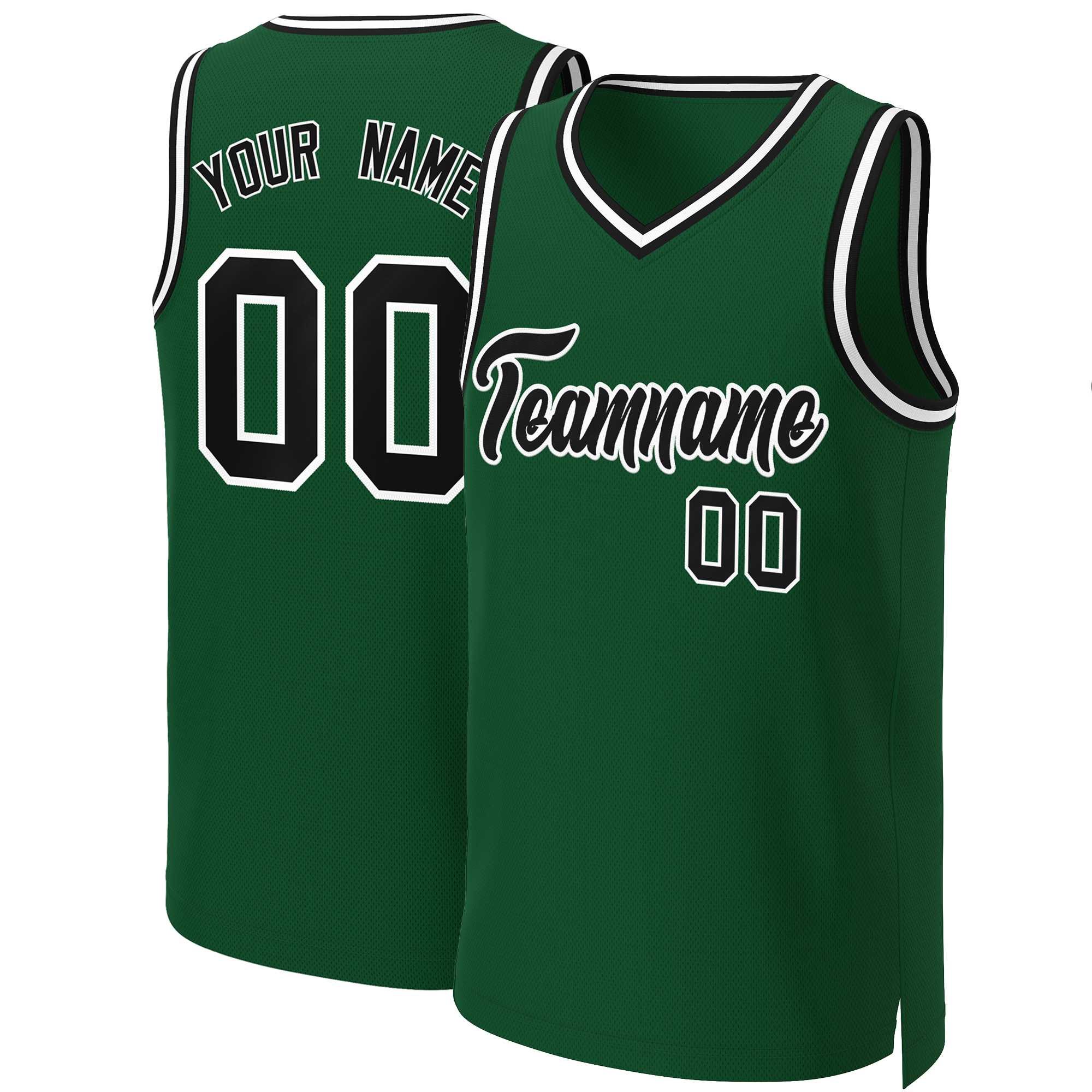 Maillot de basket-ball classique personnalisé vert noir-blanc