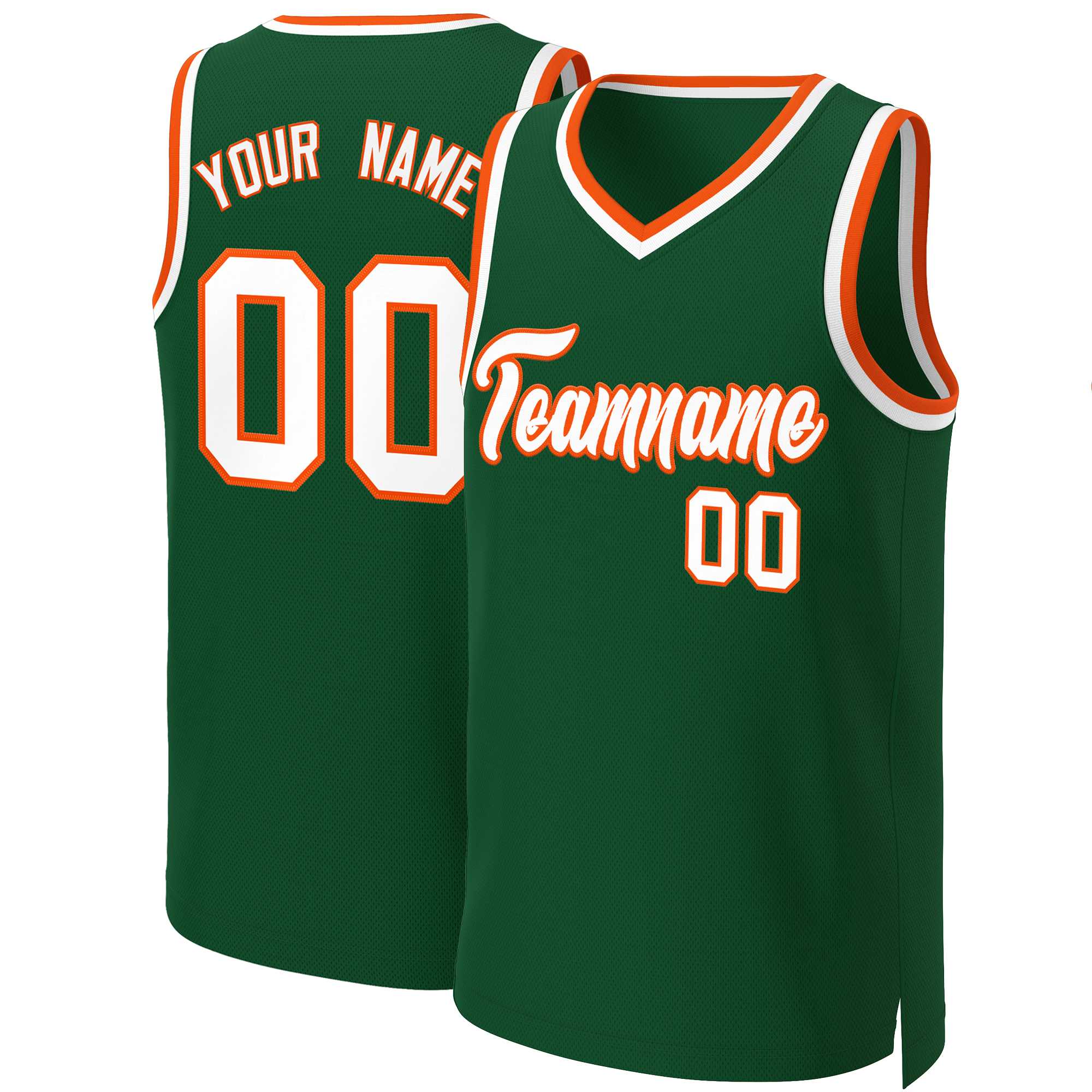 Maillot de basket-ball classique personnalisé vert blanc-Orange