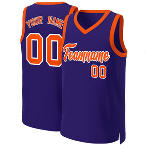 Maillot de basket-ball classique personnalisé violet orange-blanc