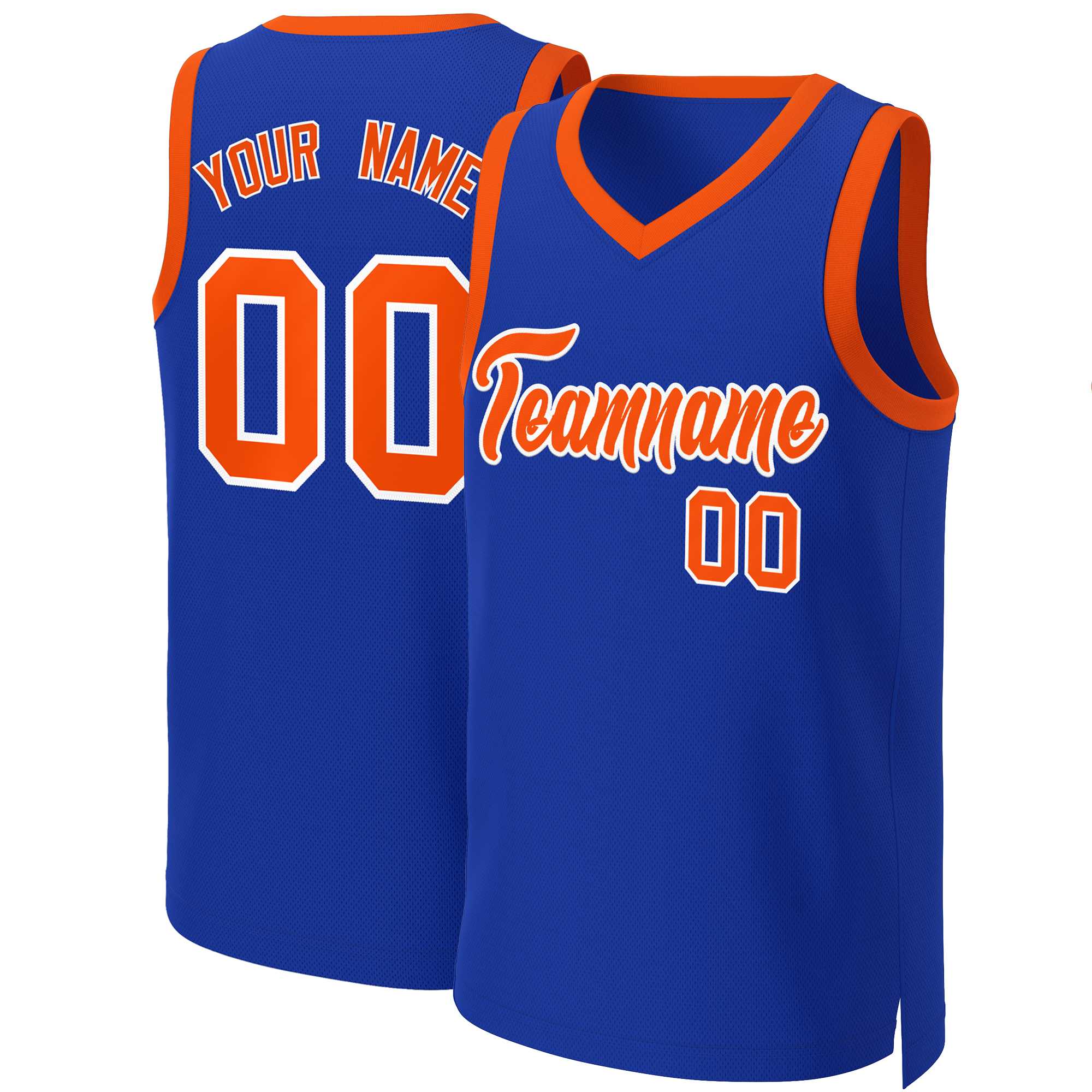 Maillot de basket-ball classique personnalisé Royal Orange-blanc