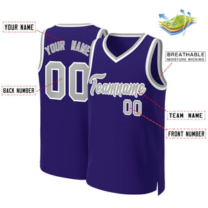 Custom Purple Gray-White Classic Tops Basketball Jersey