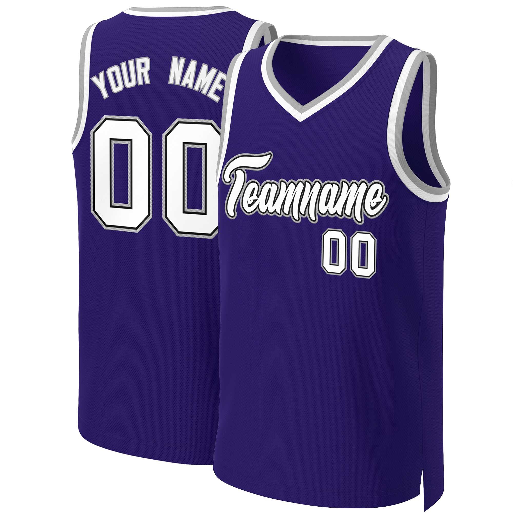 Maillot de basket-ball classique personnalisé violet blanc-noir