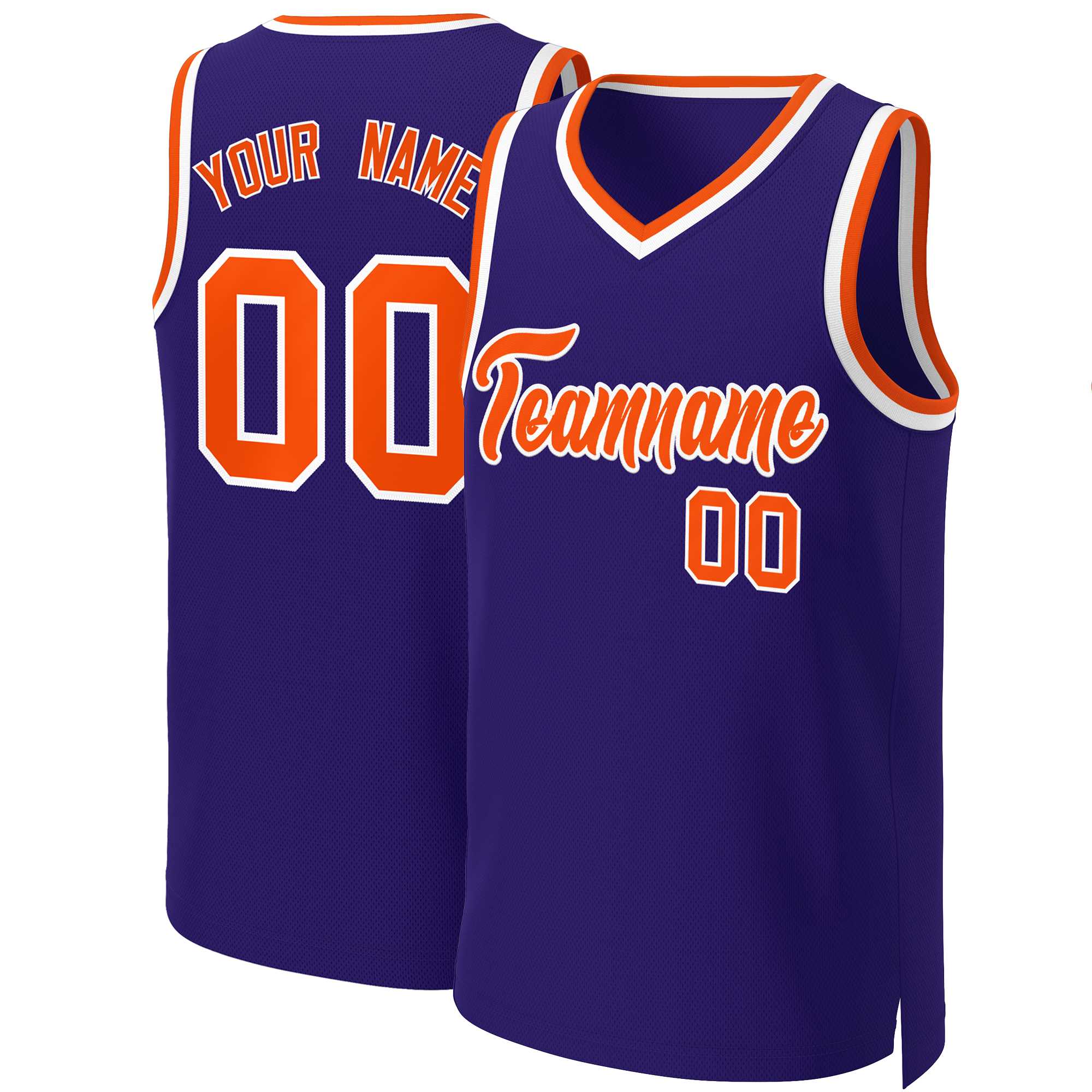 Maillot de basket-ball classique personnalisé violet orange-blanc