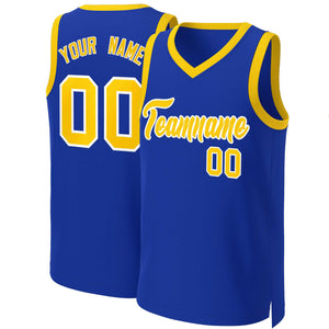 Maillot de basket-ball classique personnalisé Royal jaune-blanc