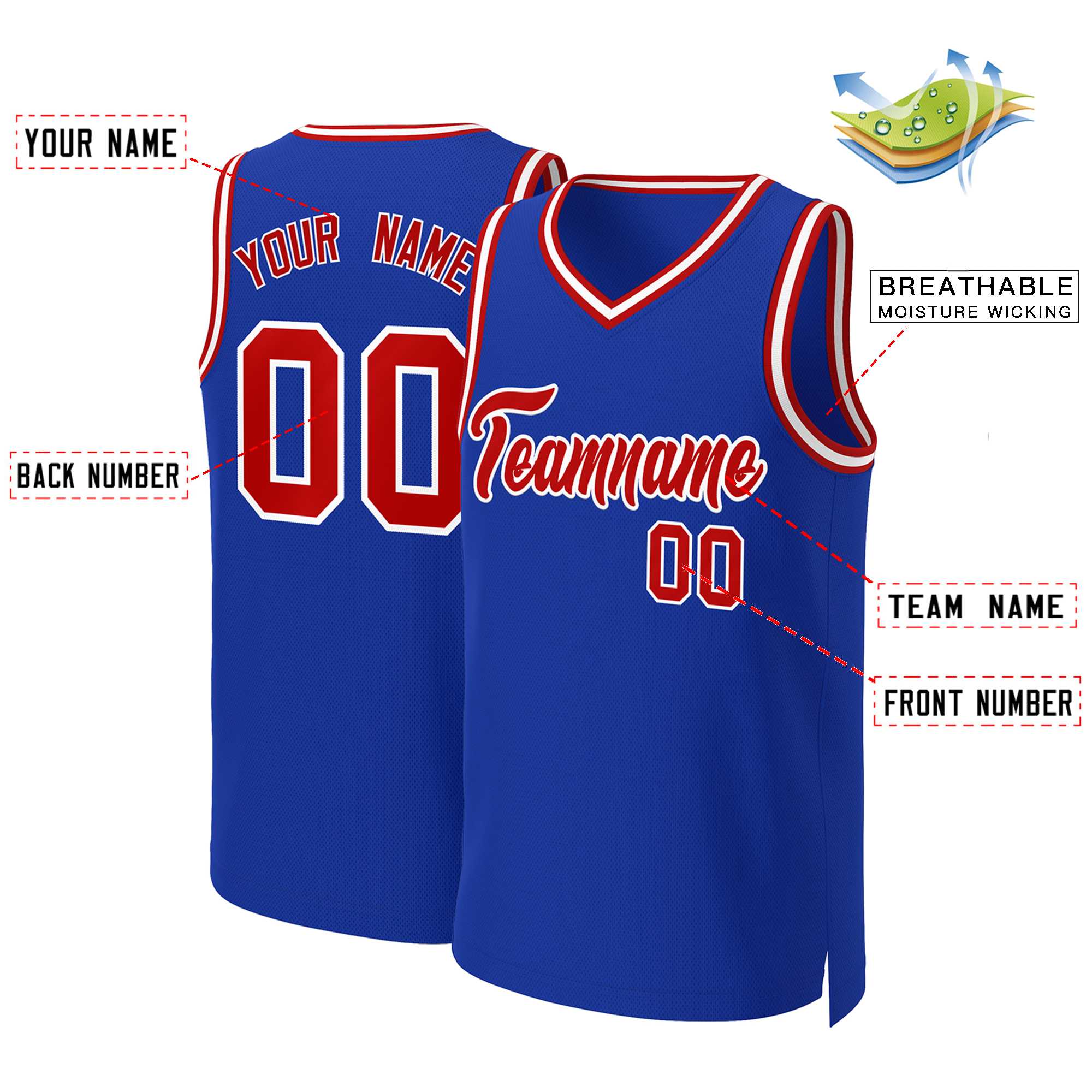 Custom Royal Red-White Classic Tops Basketball Jersey